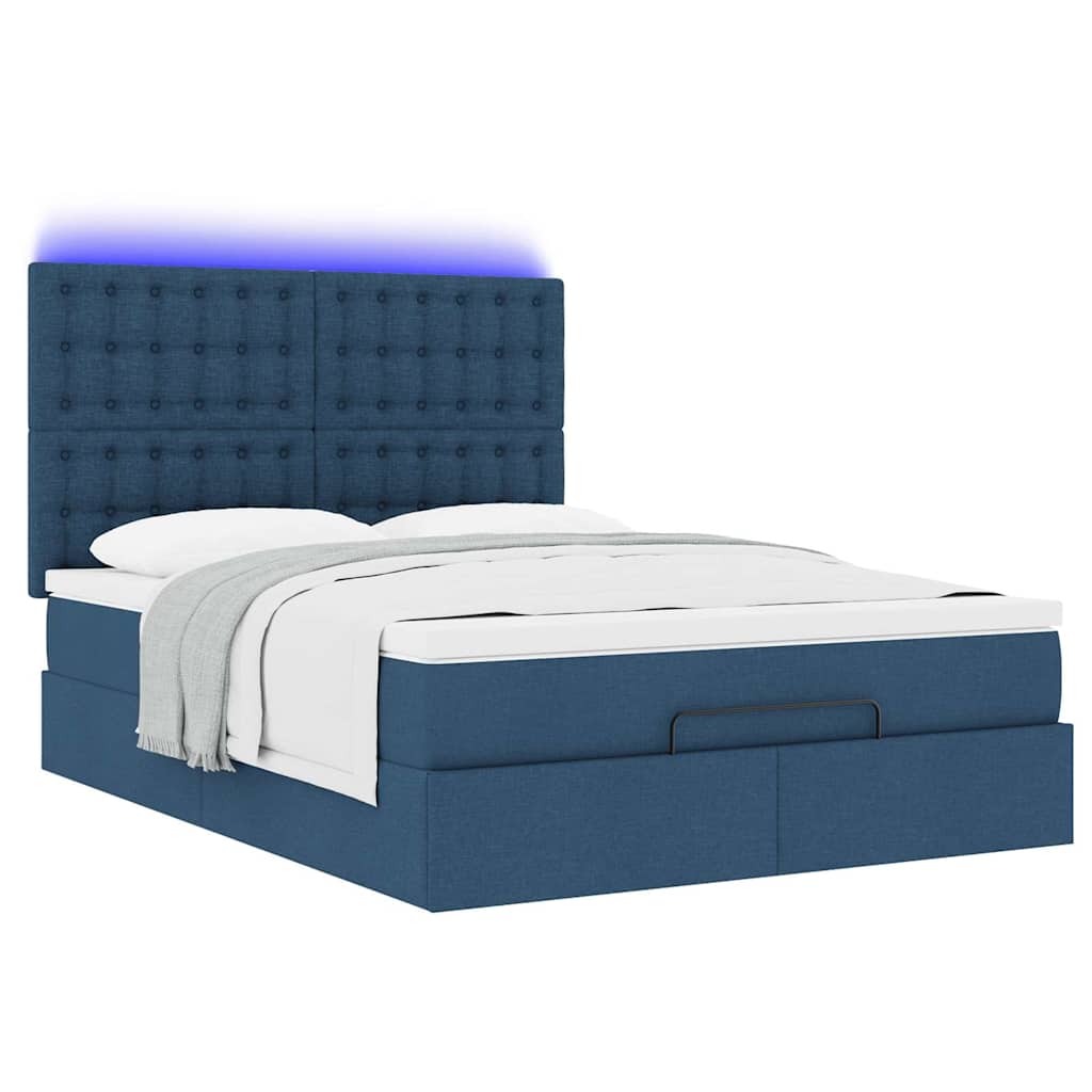 Struttura Letto Pouf con Materasso Blu 140x190 cm in Tessuto | homemem39