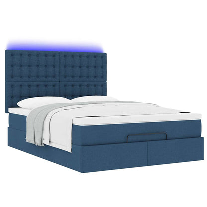 Struttura Letto Pouf con Materasso Blu 140x190 cm in Tessuto | homemem39
