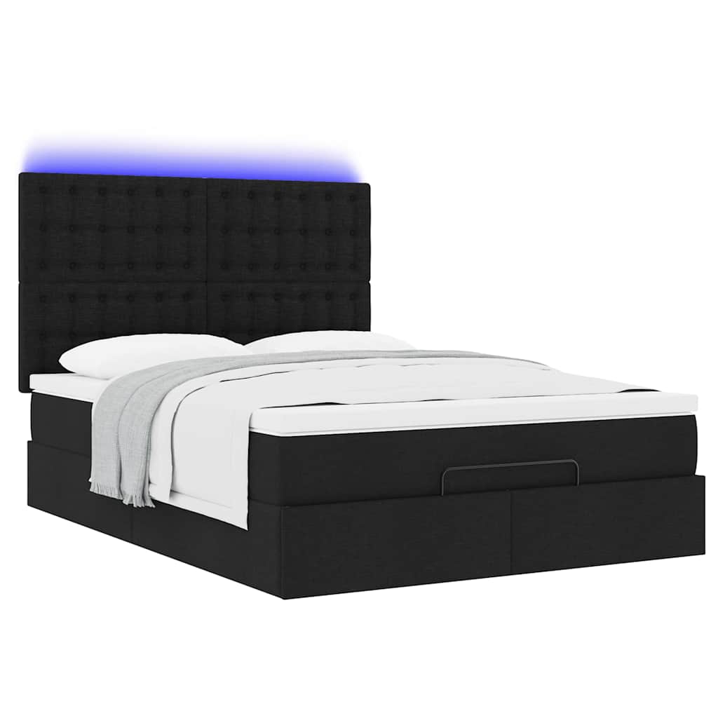 Struttura Letto Pouf con Materasso Nero 140x200 cm in Tessuto | homemem39