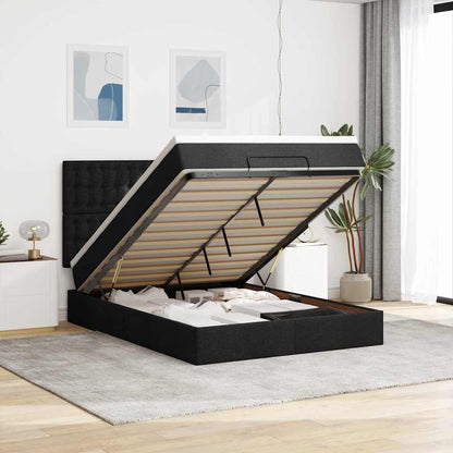 Struttura Letto Pouf con Materasso Nero 140x200 cm in Tessuto | homemem39