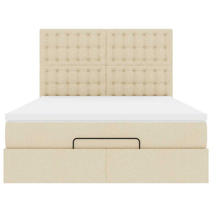 Struttura Letto Pouf con Materasso Crema 140x200 cm in Tessuto