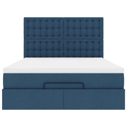 Struttura Letto Pouf con Materasso Blu 140x200cm in Tessuto