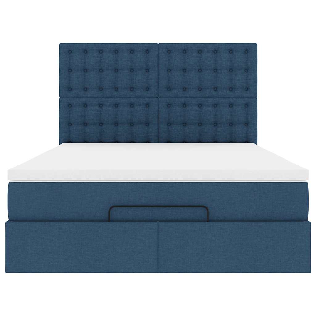Struttura Letto Pouf con Materasso Blu 140x200cm in Tessuto