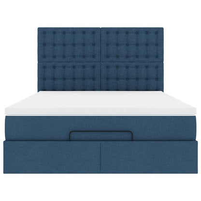 Struttura Letto Pouf con Materasso Blu 140x200cm in Tessuto