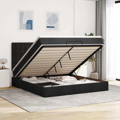 Struttura Letto Pouf con Materasso Nero 160x200 cm in Tessuto | homemem39