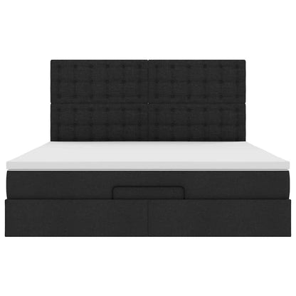 Struttura Letto Pouf con Materasso Nero 160x200 cm in Tessuto | homemem39