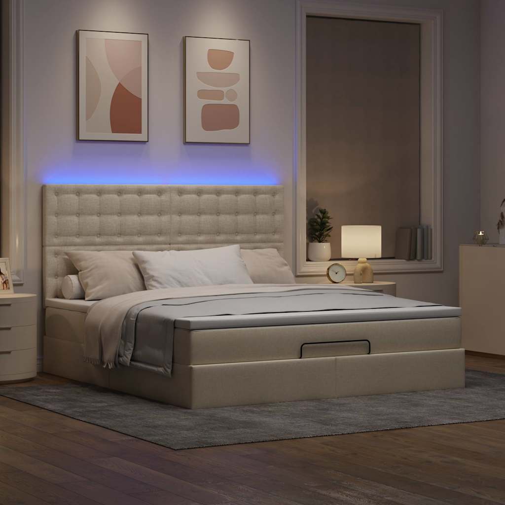 Struttura Letto Pouf con Materasso Crema 160x200 cm in Tessuto | homemem39