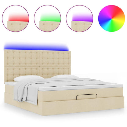 Struttura Letto Pouf con Materasso Crema 160x200 cm in Tessuto | homemem39