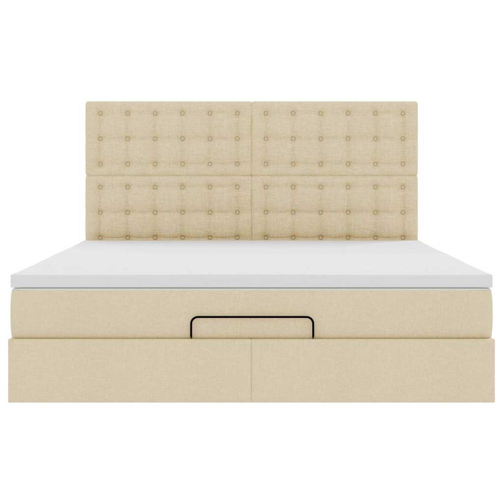 Struttura Letto Pouf con Materasso Crema 160x200 cm in Tessuto | homemem39