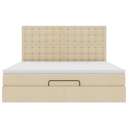 Struttura Letto Pouf con Materasso Crema 160x200 cm in Tessuto