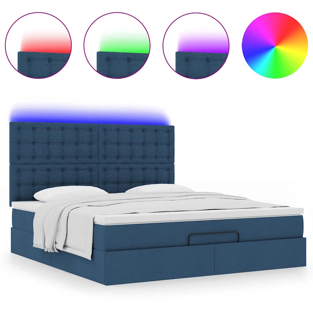 Struttura Letto Pouf con Materasso Blu 160x200 cm in Tessuto | homemem39