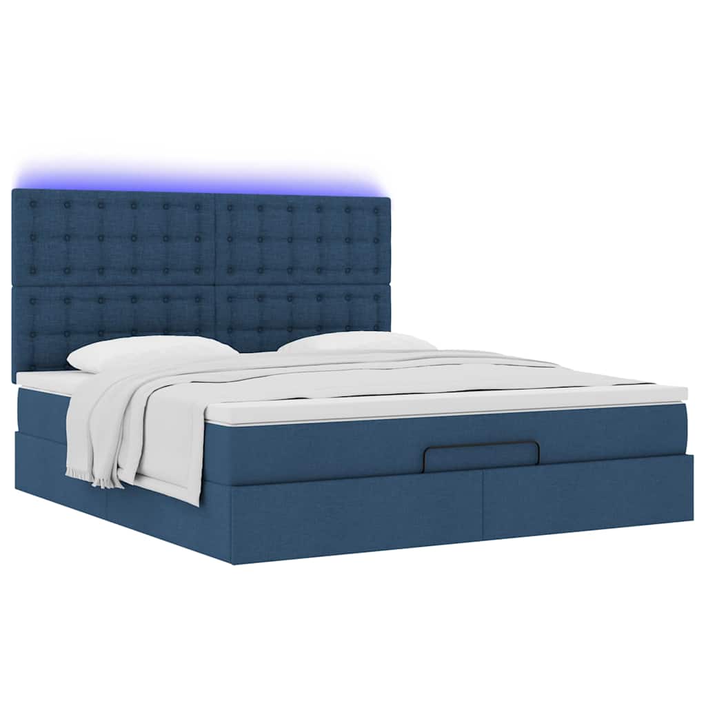 Struttura Letto Pouf con Materasso Blu 160x200 cm in Tessuto | homemem39