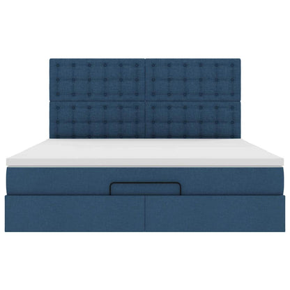 Struttura Letto Pouf con Materasso Blu 160x200 cm in Tessuto | homemem39