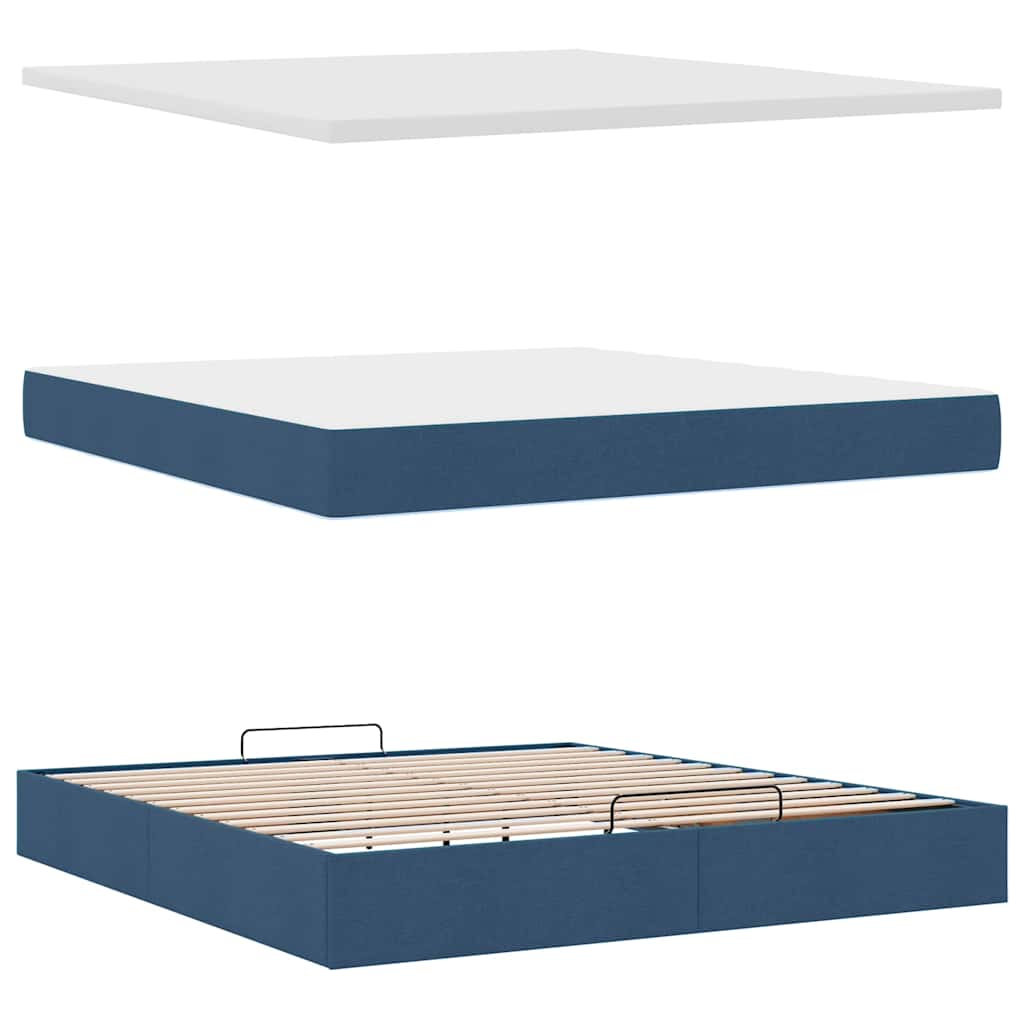Struttura Letto Pouf con Materasso Blu 160x200 cm in Tessuto | homemem39