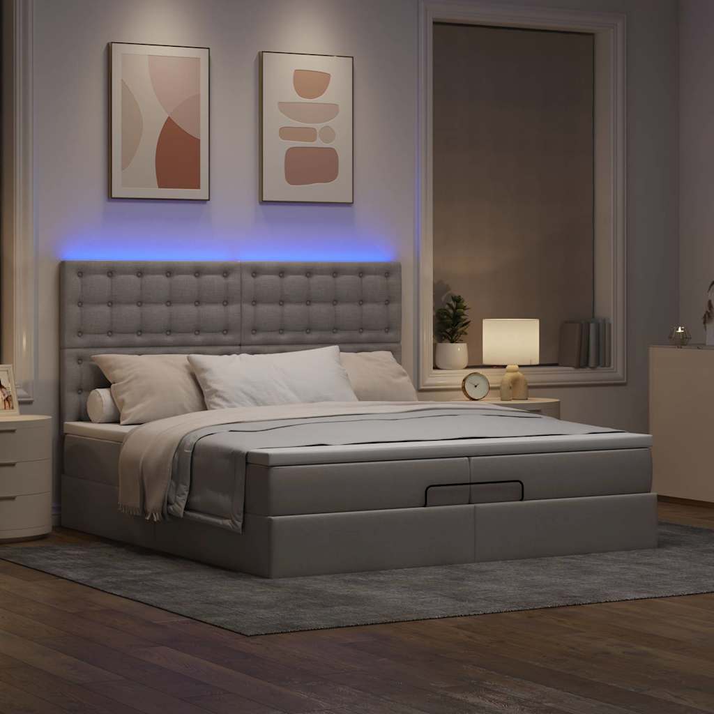 Struttura Letto Pouf con Materassi Tortora 200x200 cm Tessuto | homemem39
