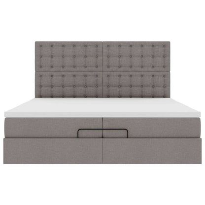 Struttura Letto Pouf con Materassi Tortora 200x200 cm Tessuto