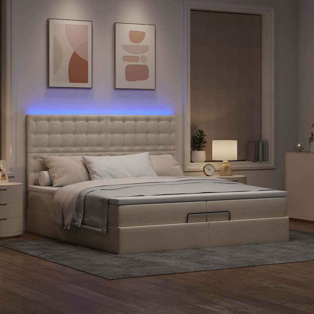 Struttura Letto Pouf con Materassi Crema 200x200 cm in Tessuto | homemem39