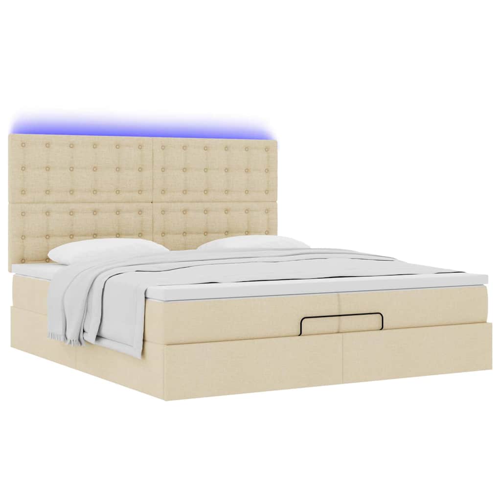 Struttura Letto Pouf con Materassi Crema 200x200 cm in Tessuto | homemem39