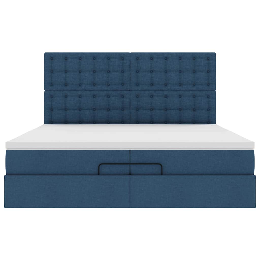 Struttura Letto Pouf con Materassi Blu 200x200 cm in Tessuto