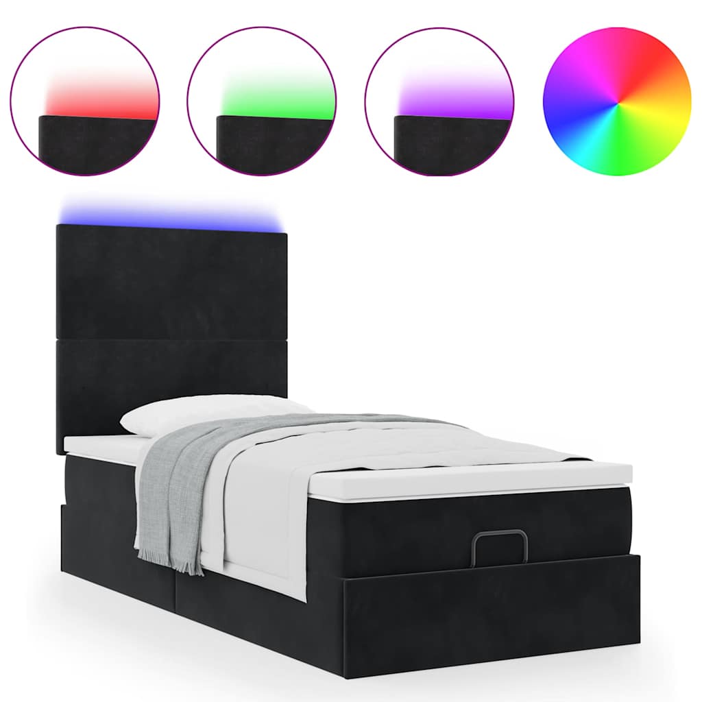 Struttura Letto Pouf con Materassi Nero 80x200 cm in Velluto | homemem39