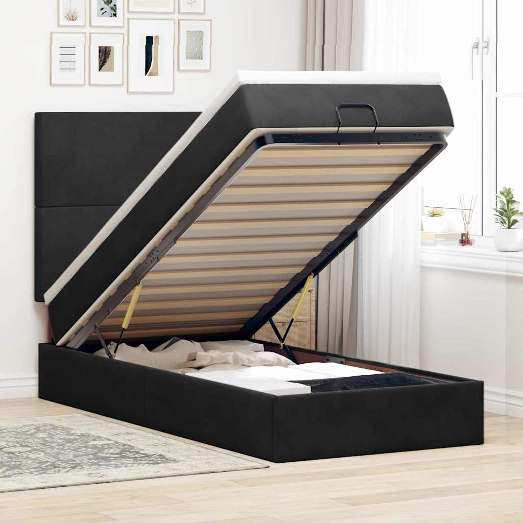 Struttura Letto Pouf con Materassi Nero 80x200 cm in Velluto | homemem39