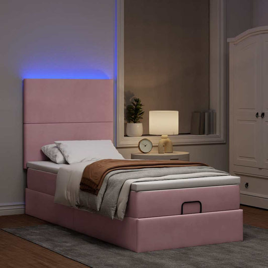 Struttura Letto Pouf con Materassi Rosa 80x200 cm Velluto