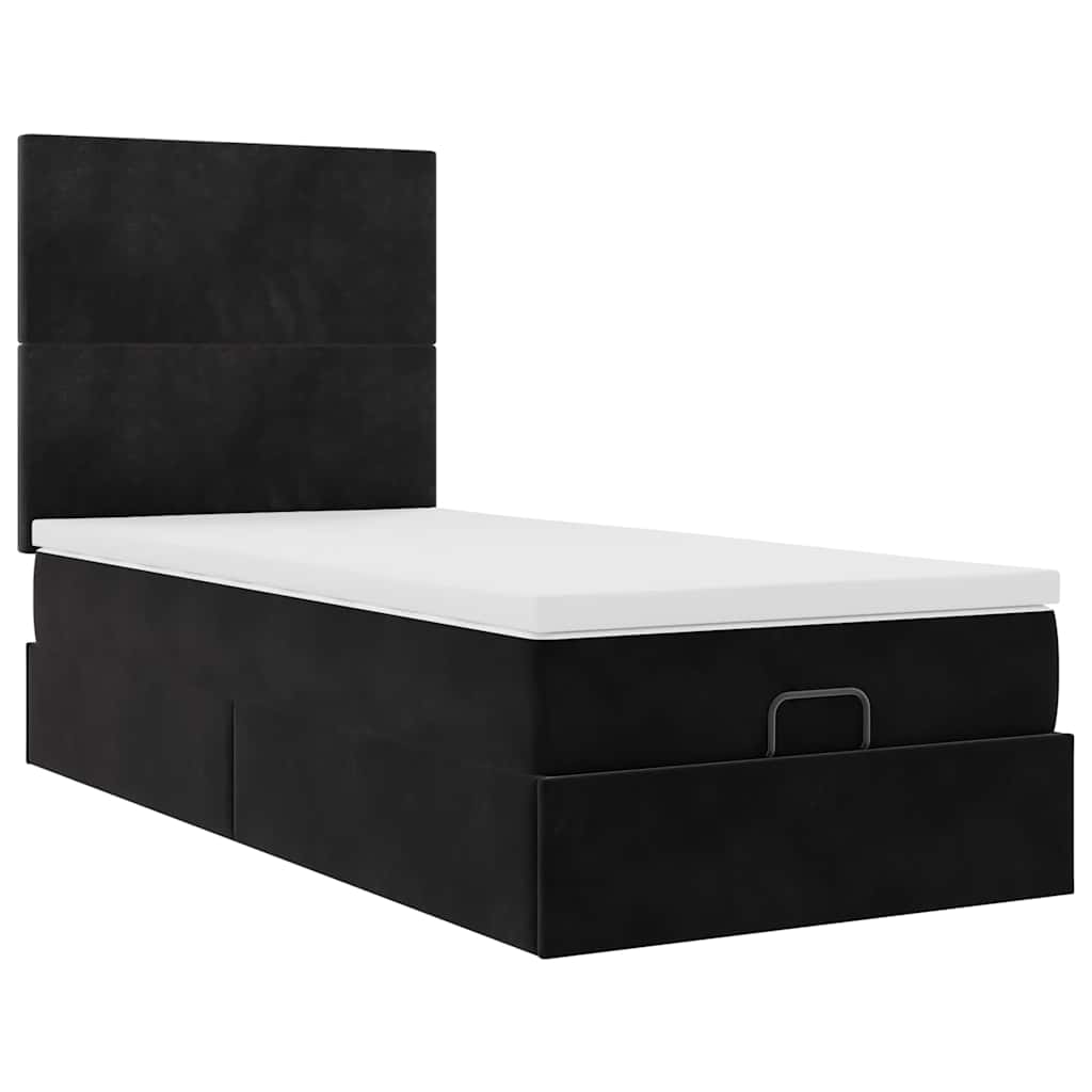 Struttura Letto Pouf con Materassi Nero 90x200 cm in Velluto