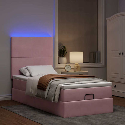 Struttura Letto Pouf con Materassi Rosa 90x200 cm in Velluto