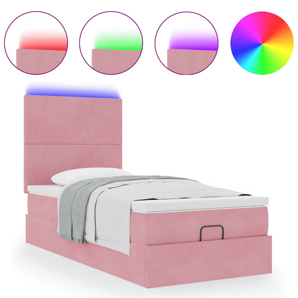 Struttura Letto Pouf con Materassi Rosa 90x200 cm in Velluto | homemem39