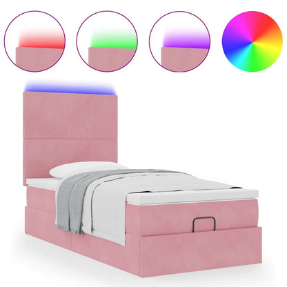Struttura Letto Pouf con Materassi Rosa 90x200 cm in Velluto | homemem39