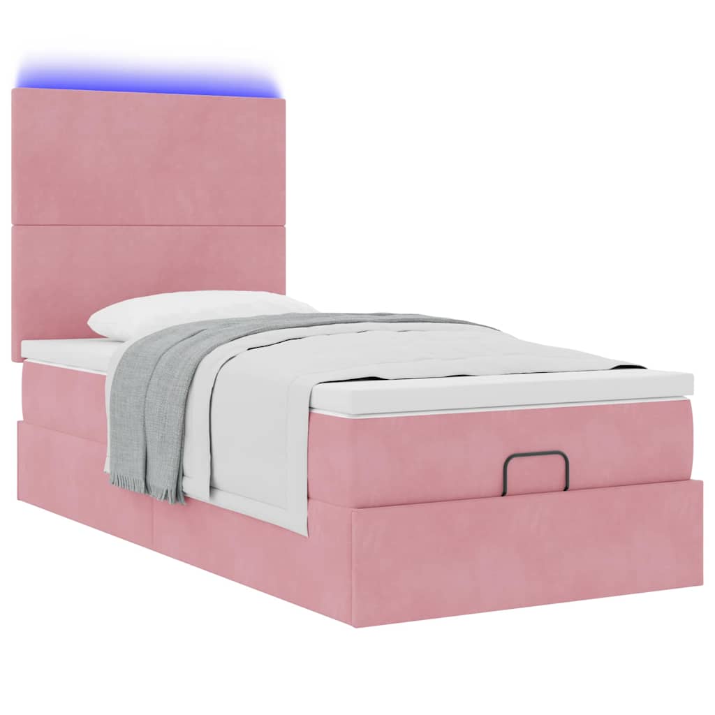 Struttura Letto Pouf con Materassi Rosa 90x200 cm in Velluto | homemem39