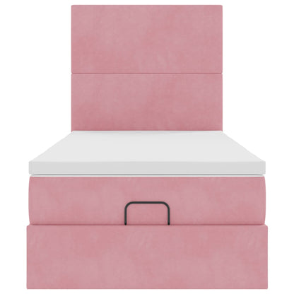 Struttura Letto Pouf con Materassi Rosa 90x200 cm in Velluto