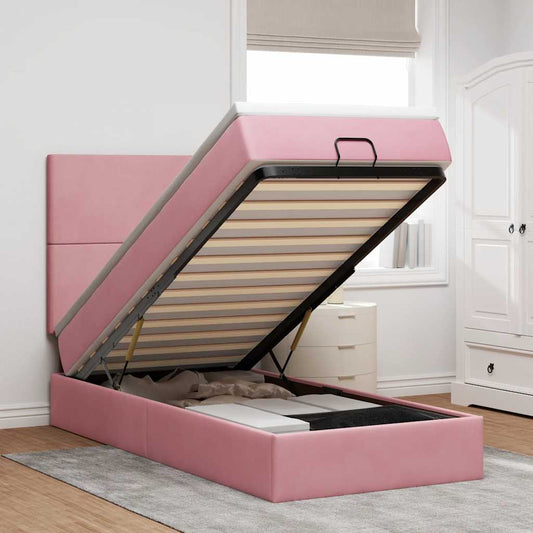 Struttura Letto Pouf con Materassi Rosa 100x200 cm Velluto