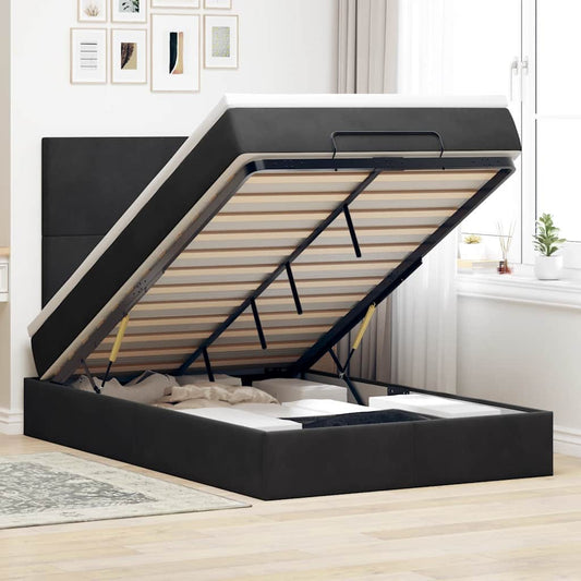 Struttura Letto Pouf con Materassi Nero 120x190 cm Velluto