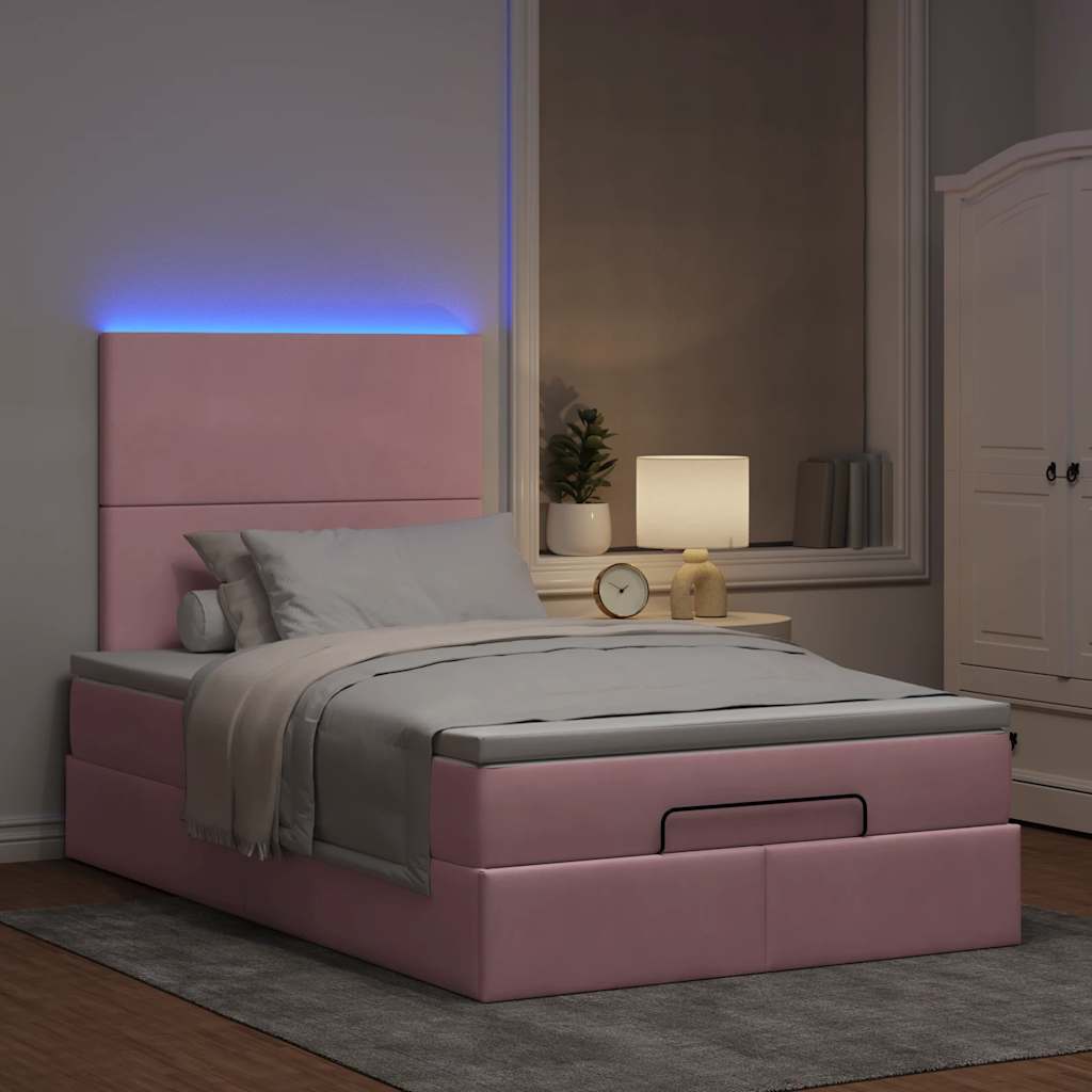 Struttura Letto Pouf con Materasso Rosa 120x200 cm Velluto | homemem39
