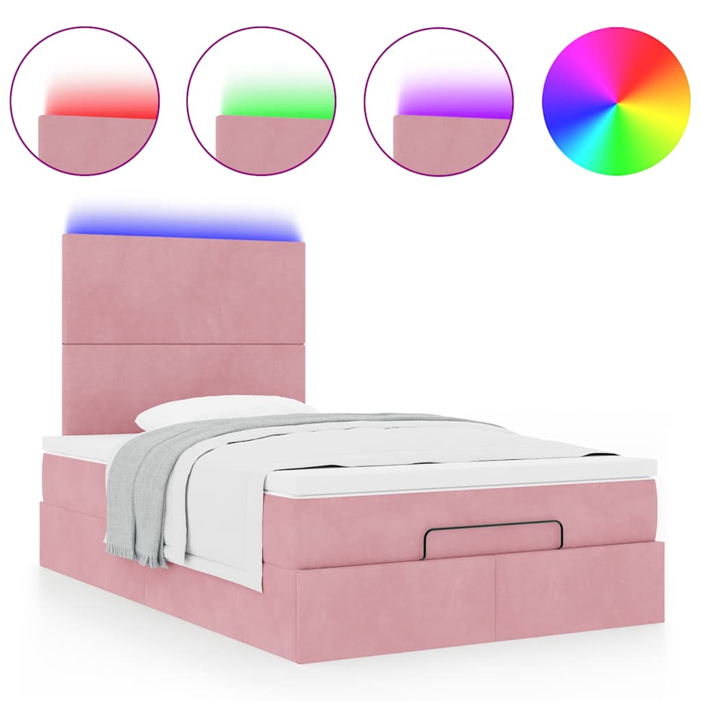 Struttura Letto Pouf con Materasso Rosa 120x200 cm Velluto | homemem39