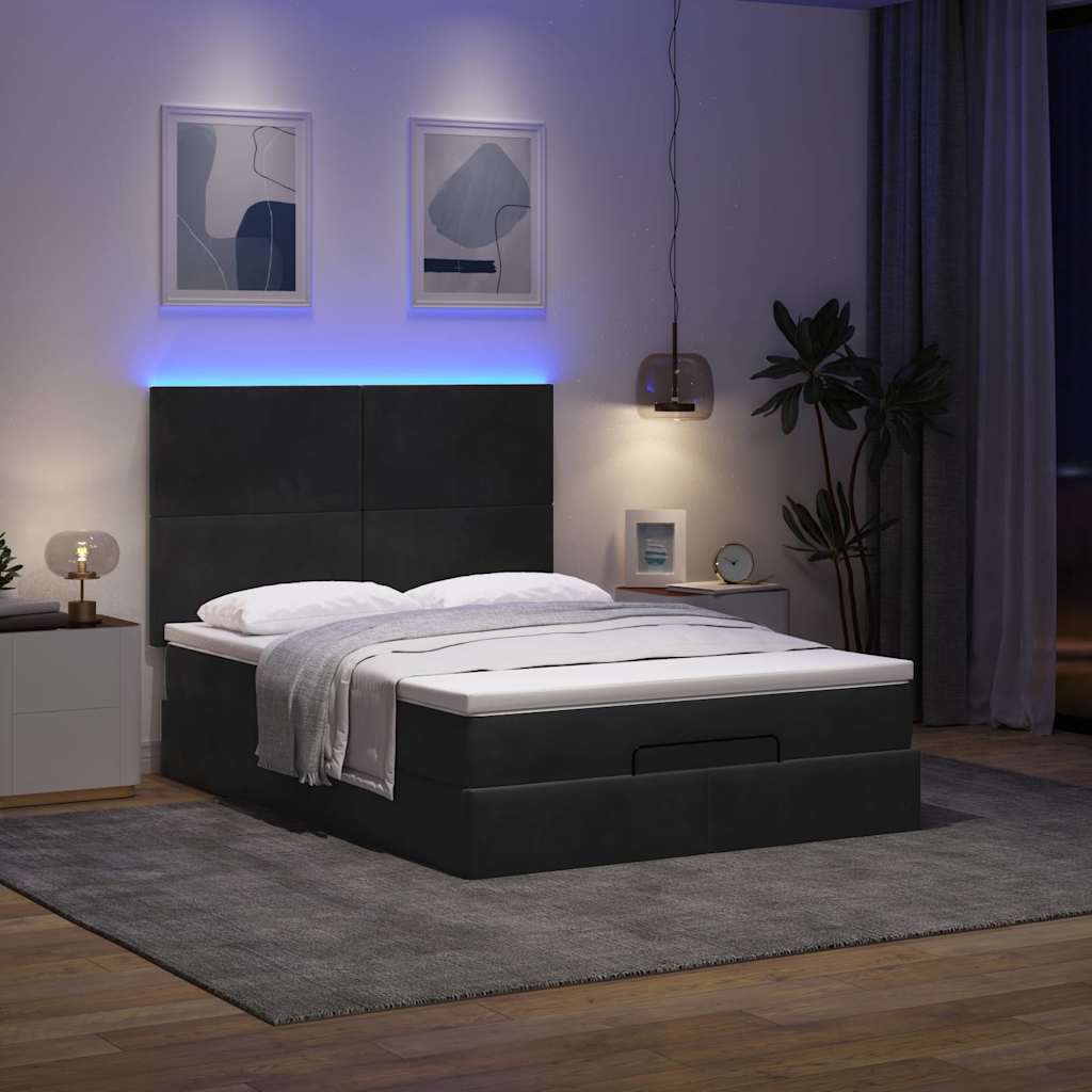 Struttura Letto Pouf con Materassi Nero 140x190 cm in Velluto | homemem39