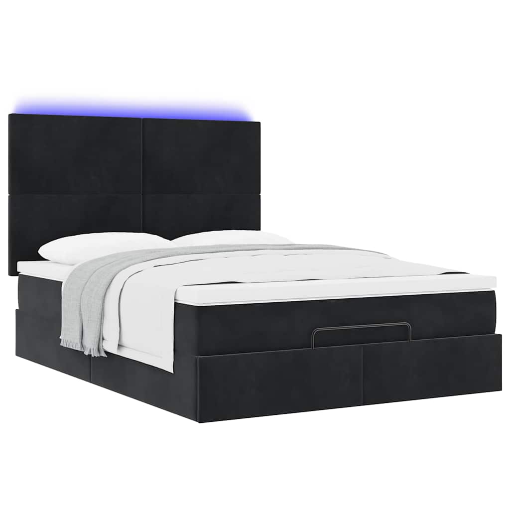 Struttura Letto Pouf con Materassi Nero 140x190 cm in Velluto | homemem39