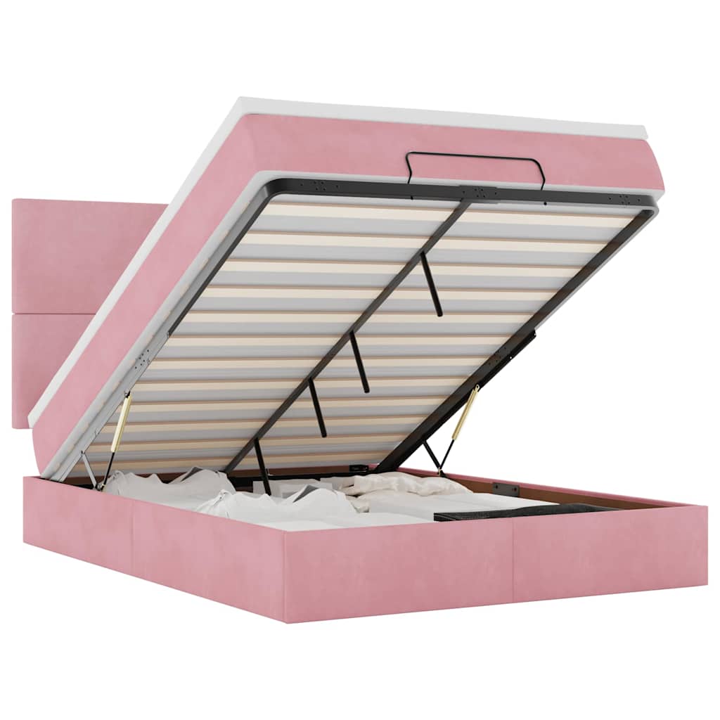 Struttura Letto Pouf con Materassi Rosa 140x190 cm in Velluto