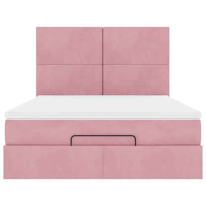 Struttura Letto Pouf con Materassi Rosa 140x190 cm in Velluto
