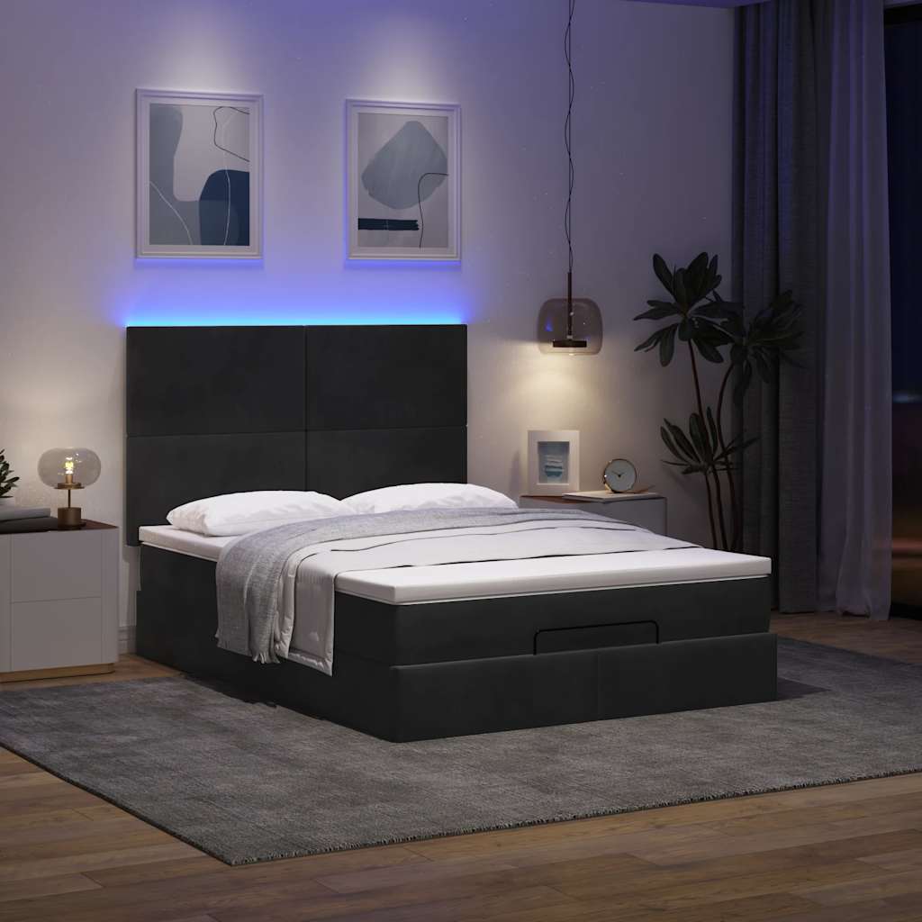 Struttura Letto Pouf con Materassi Nero 140x200 cm in Velluto
