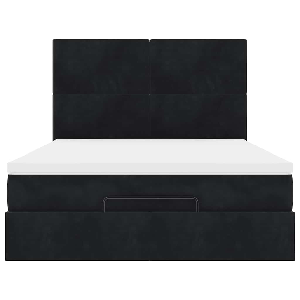 Struttura Letto Pouf con Materassi Nero 140x200 cm in Velluto