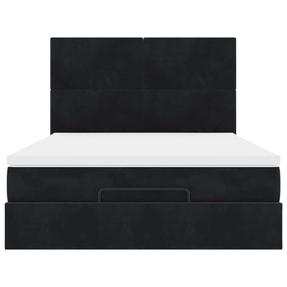 Struttura Letto Pouf con Materassi Nero 140x200 cm in Velluto
