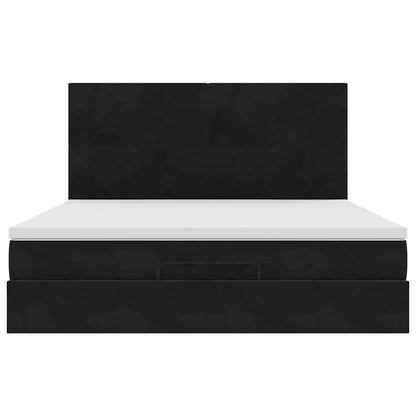 Struttura Letto Pouf con Materassi Nero 160x200 cm in Velluto