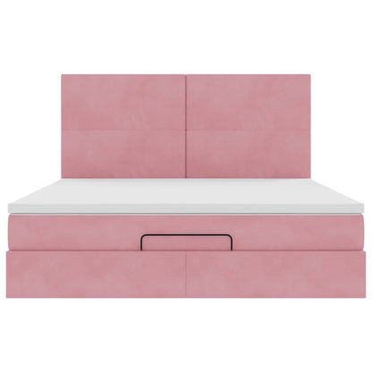 Struttura Letto Pouf con Materassi Rosa 160x200 cm Velluto