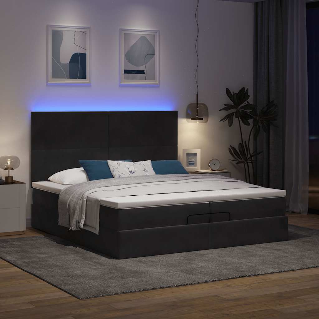 Struttura Letto Pouf con Materassi Nero 200x200 cm Velluto | homemem39