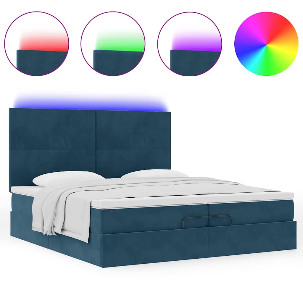 Pouf Letto con Materassi e LED Blu Scuro 200x200cm Velluto | homemem39