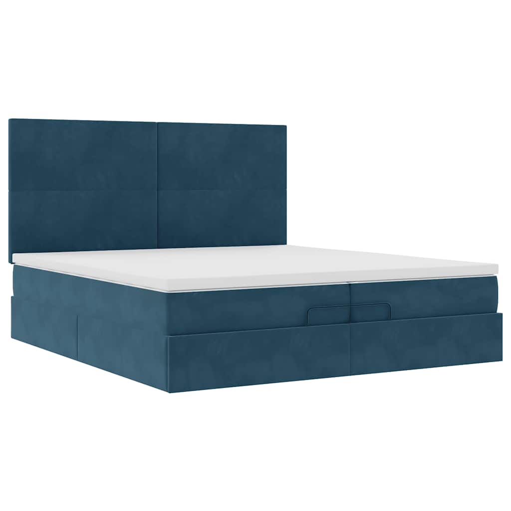 Pouf Letto con Materassi e LED Blu Scuro 200x200cm Velluto | homemem39