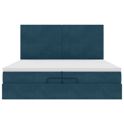 Pouf Letto con Materassi e LED Blu Scuro 200x200cm Velluto