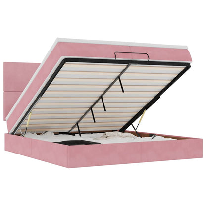 Struttura Letto Pouf con Materassi Rosa 200x200 cm Velluto | homemem39